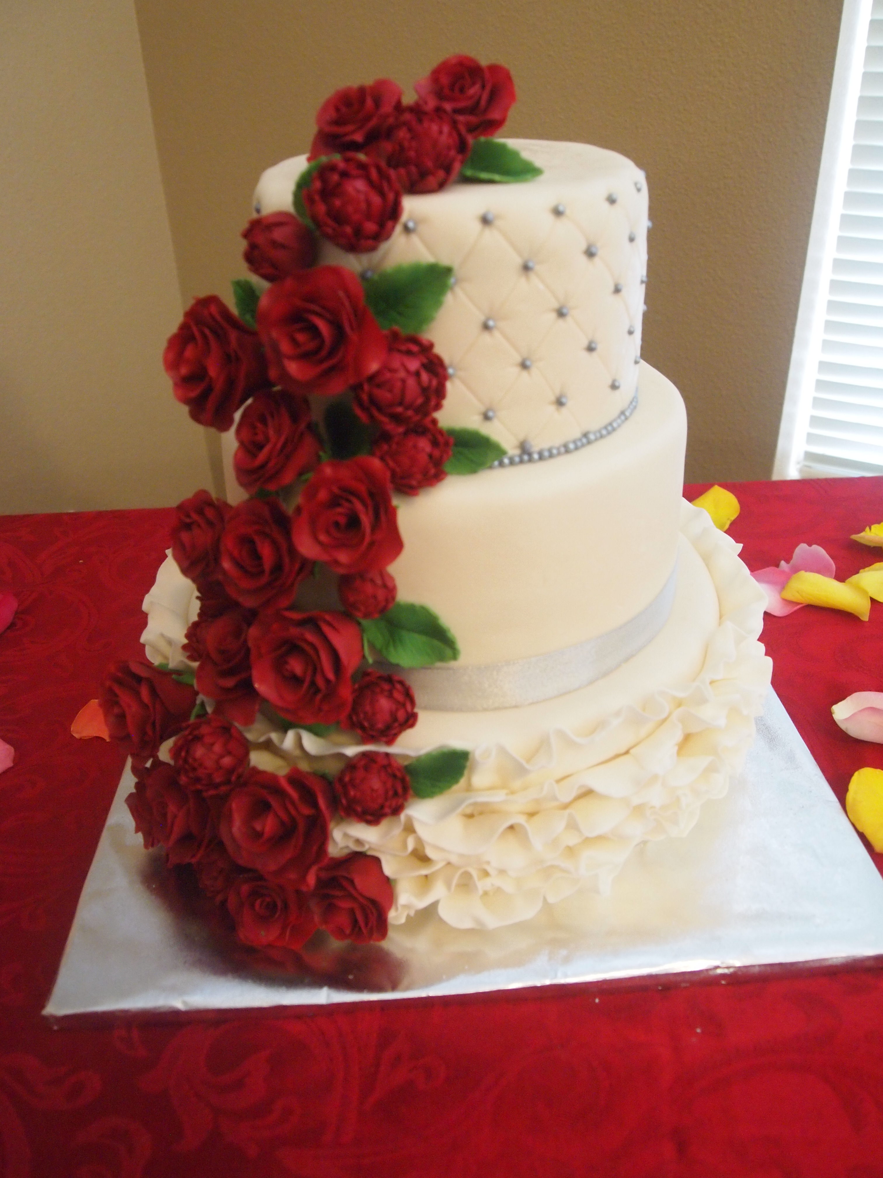 Rose and Mum Wedding Cake